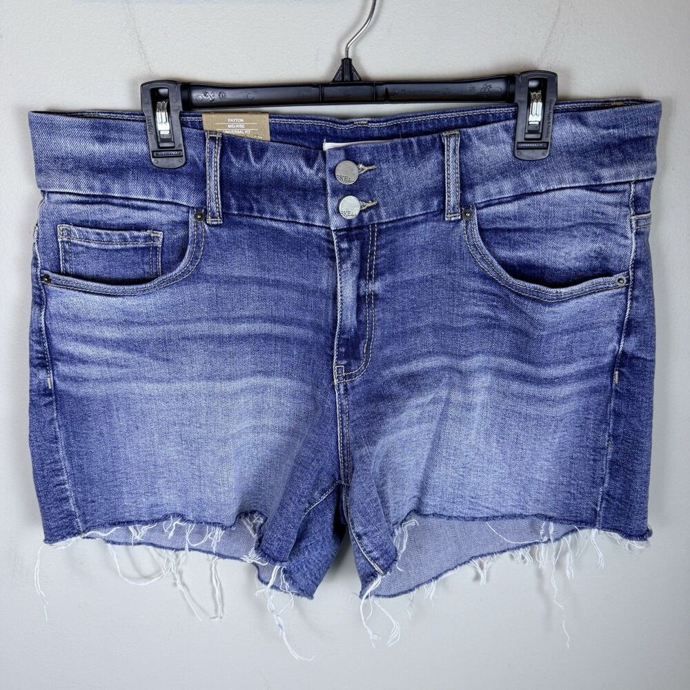 BKE Women's Mid-Blue Distressed Denim Jean Shorts